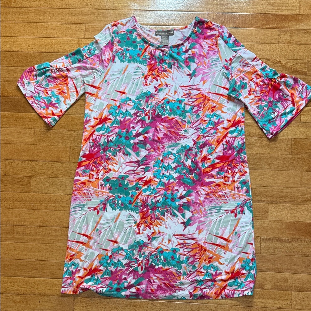 EUC Vibrant Floral Print mid length Dress XXL